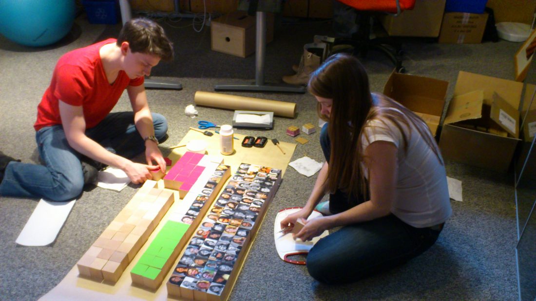 Amber and Matt prepping for stop motion shoot