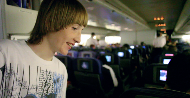 Brandon - one of the SickKids patients - on the flight to Australia