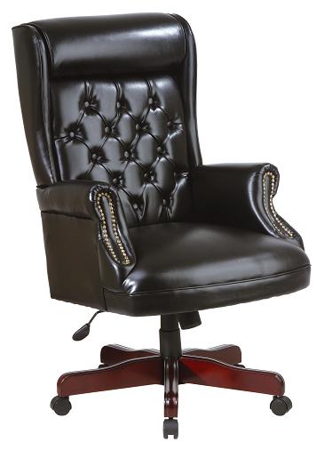 An image of a black leather office chair