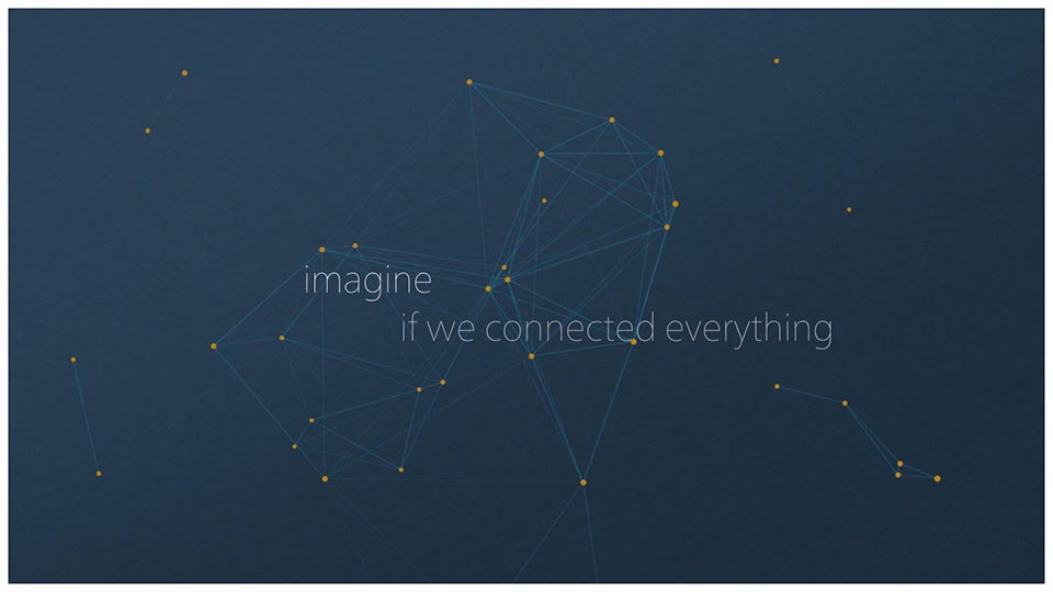 A screenshot from an animated video that uses data points as animation to announce a strategic partnership between Barrick and Cisco. Test "imagine if we connected everything."